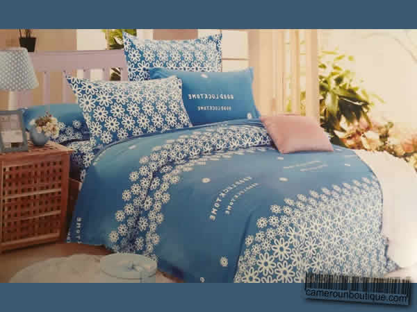 Draps 3 Places 2 Taies Housse 100% Coton Bleu Fleuri