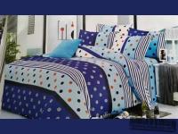 Draps 2 Taies Housse 100% Coton Bleu Motifs